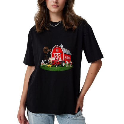 Best Farmer Life Shirt, Funny Farmer UnisexT-Shirt/Hoodie/Sweatshirt HLT00 - Red Barn Tractor with Farm Animals Country Living T-Shirt