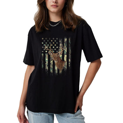 Funny Hunting Shirt, Gift For Hunting Lover Unisex T-Shirt/Hoodie/Sweatshirt HLT00 - (Art on Back) American Flag Deer Hunting Camo T-Shirt