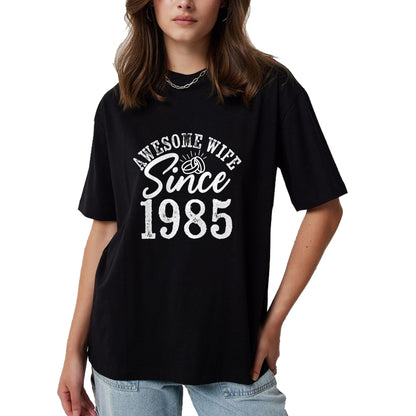 Best Wife Shirt, Wife and Husband Unisex T-Shirt/Hoodie/Sweatshirt HLT00 - Awesome Wife Since 1985 Anniversary From Husband Funny her T-Shirt