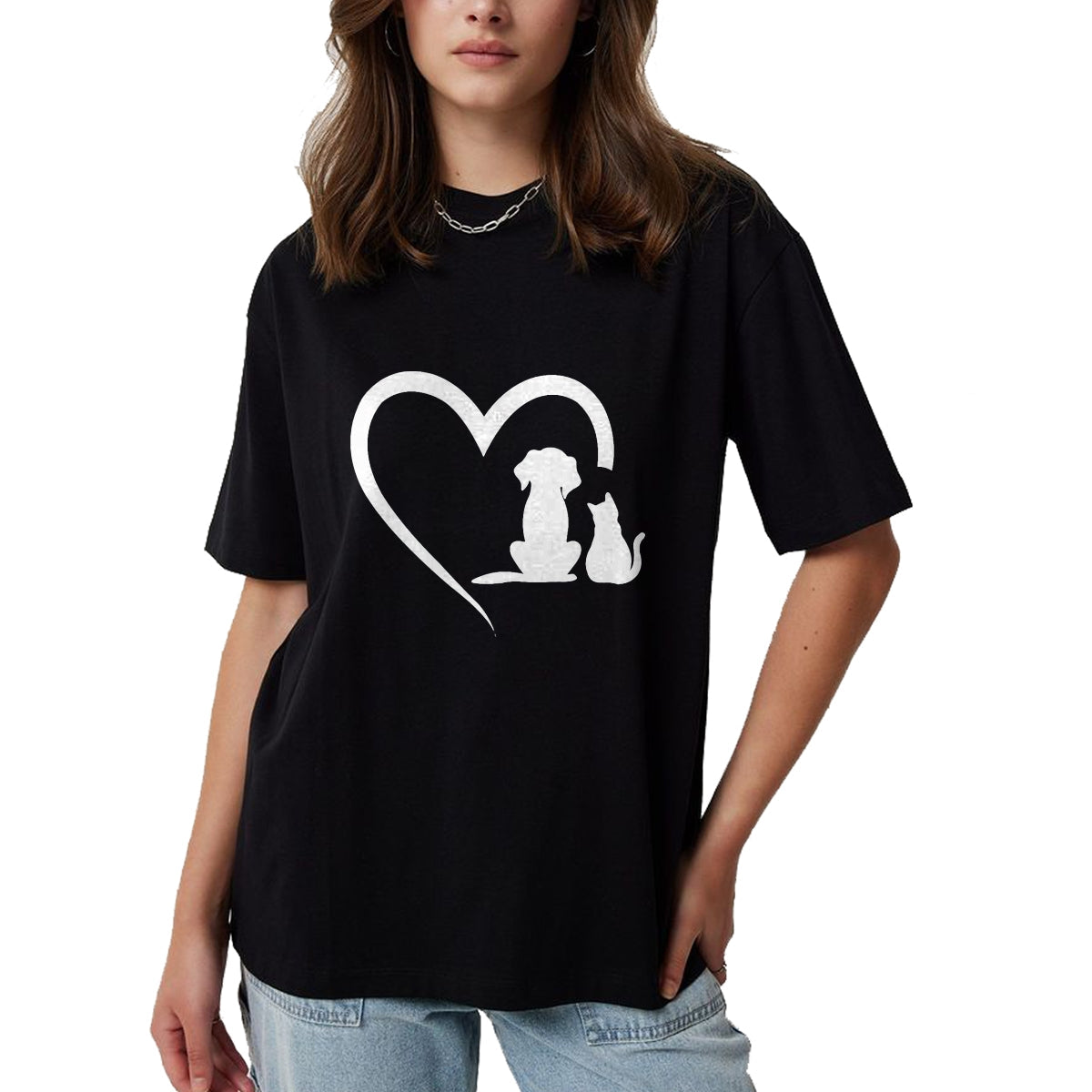 Cat Love Shirt, Funny Cat Lover Gift UnisexT-Shirt/Hoodie/Sweatshirt HLT00 - Dog Puppy and Baby Cat Heart - Animal Dog & Cat Heart T-Shirt, Men, Black, 3X-Large
