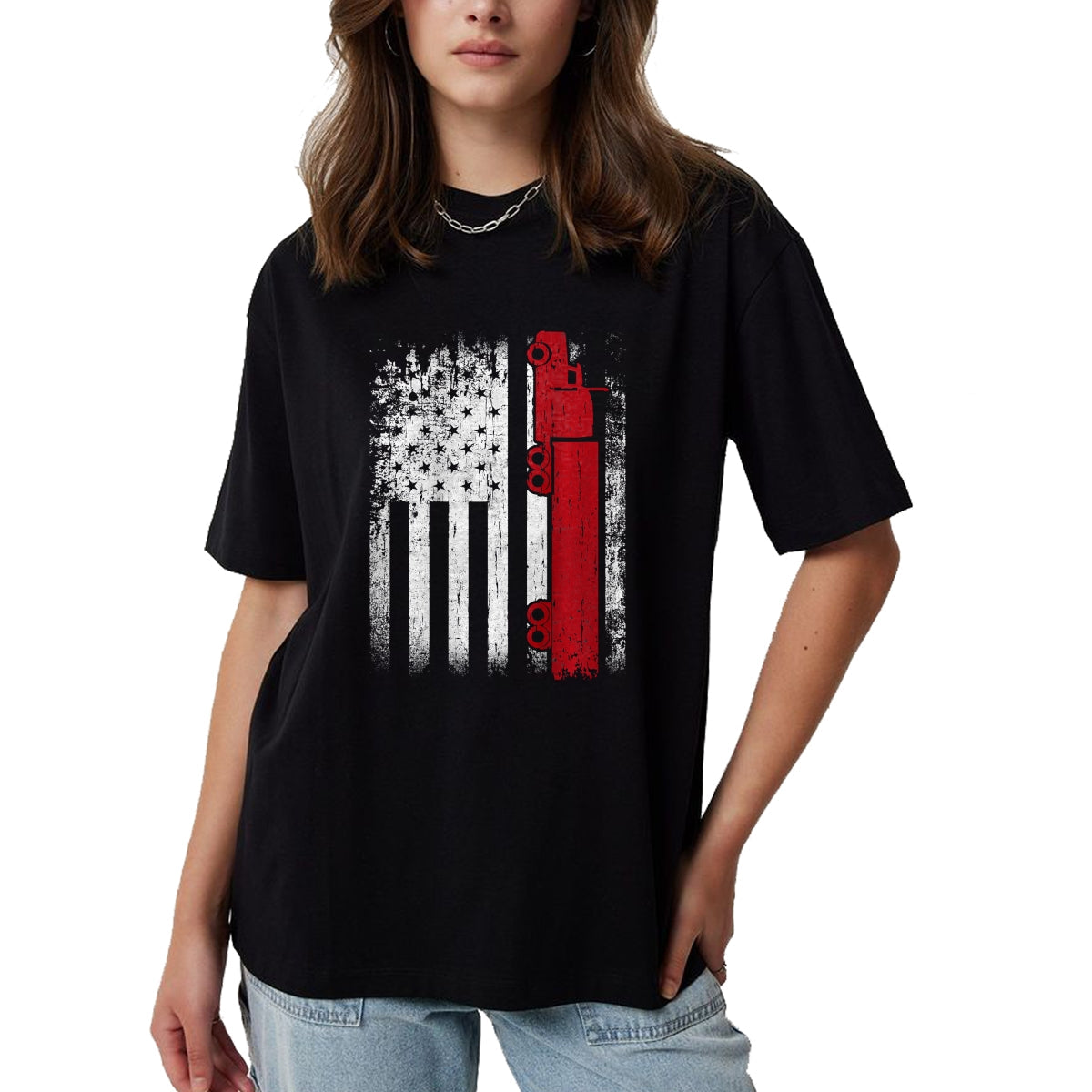 Best Truck Driver Life Shirt, Funny Trucker UnisexT-Shirt/Hoodie/Sweatshirt HLT00 - Distressed American Flag Truck Driver Design On Back T-Shirt