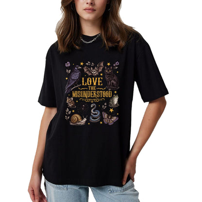 Cat Love Shirt, Funny Cat Lover Gift UnisexT-Shirt/Hoodie/Sweatshirt HLT00 - Vintage Love The Misunderstood Bat Raven Cat Snake Moth Frog T-Shirt
