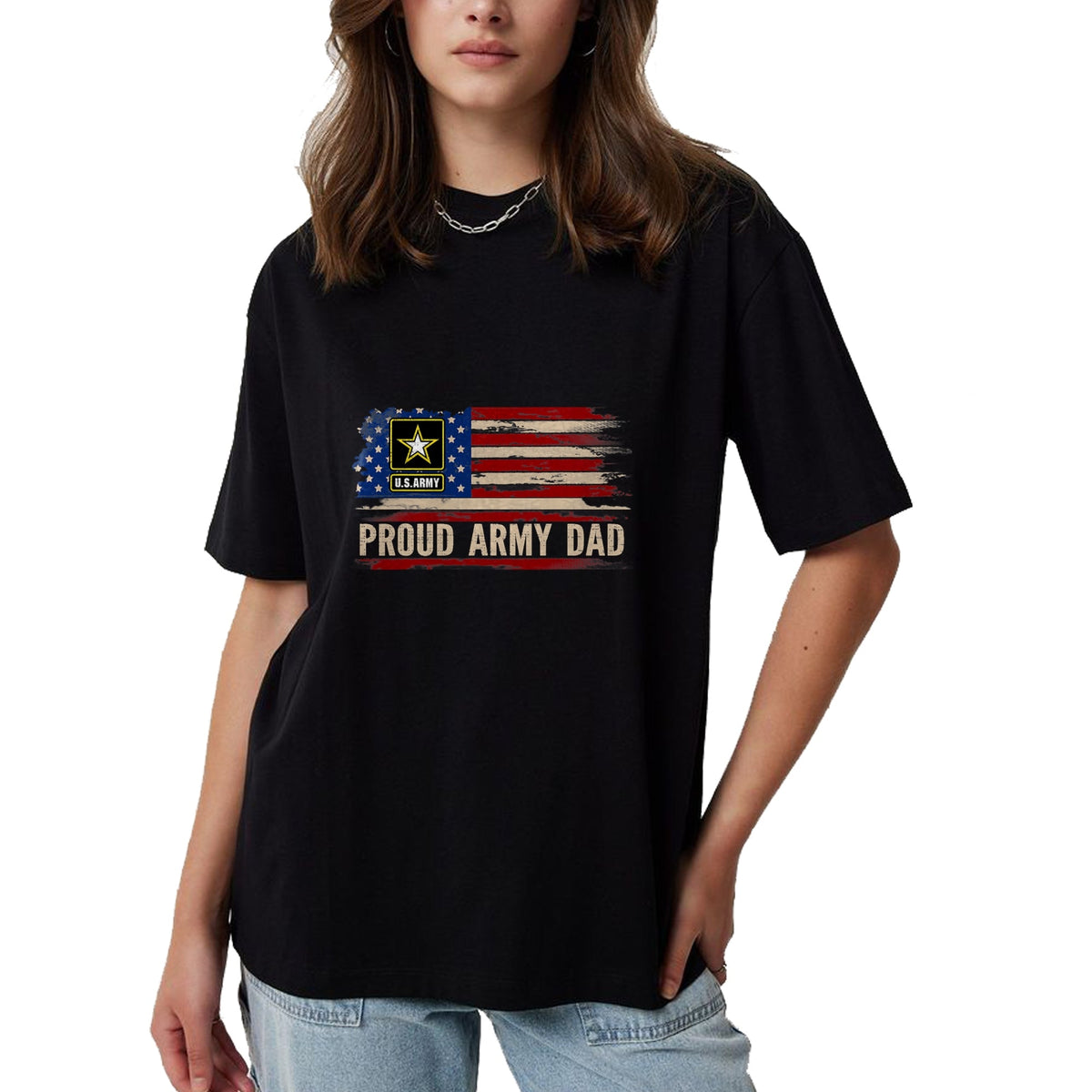 Gift for Dad Shirt, Funny Dad Unisex T-Shirt/Hoodie/Sweatshirt HLT00 – Vintage Proud Army Dad American Flag Veteran Gift T-Shirt