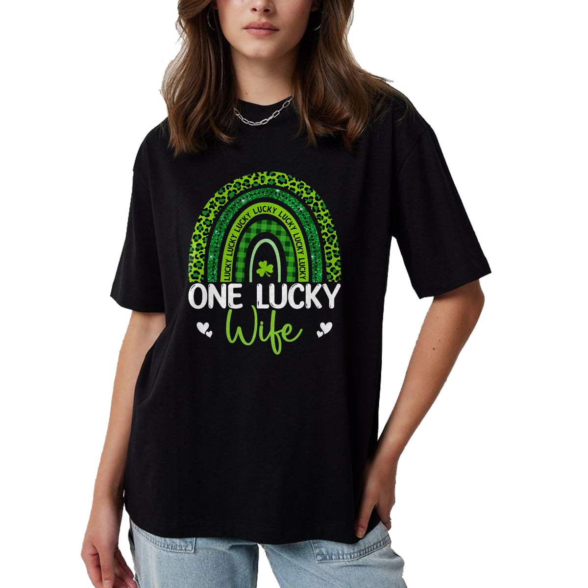Best Wife Shirt, Wife and Husband Unisex T-Shirt/Hoodie/Sweatshirt HLT00 - Gift for wife T shirt, lucky wife   One Lucky Wife Rainbow Leopard Saint Patrick's Day T-Shirt