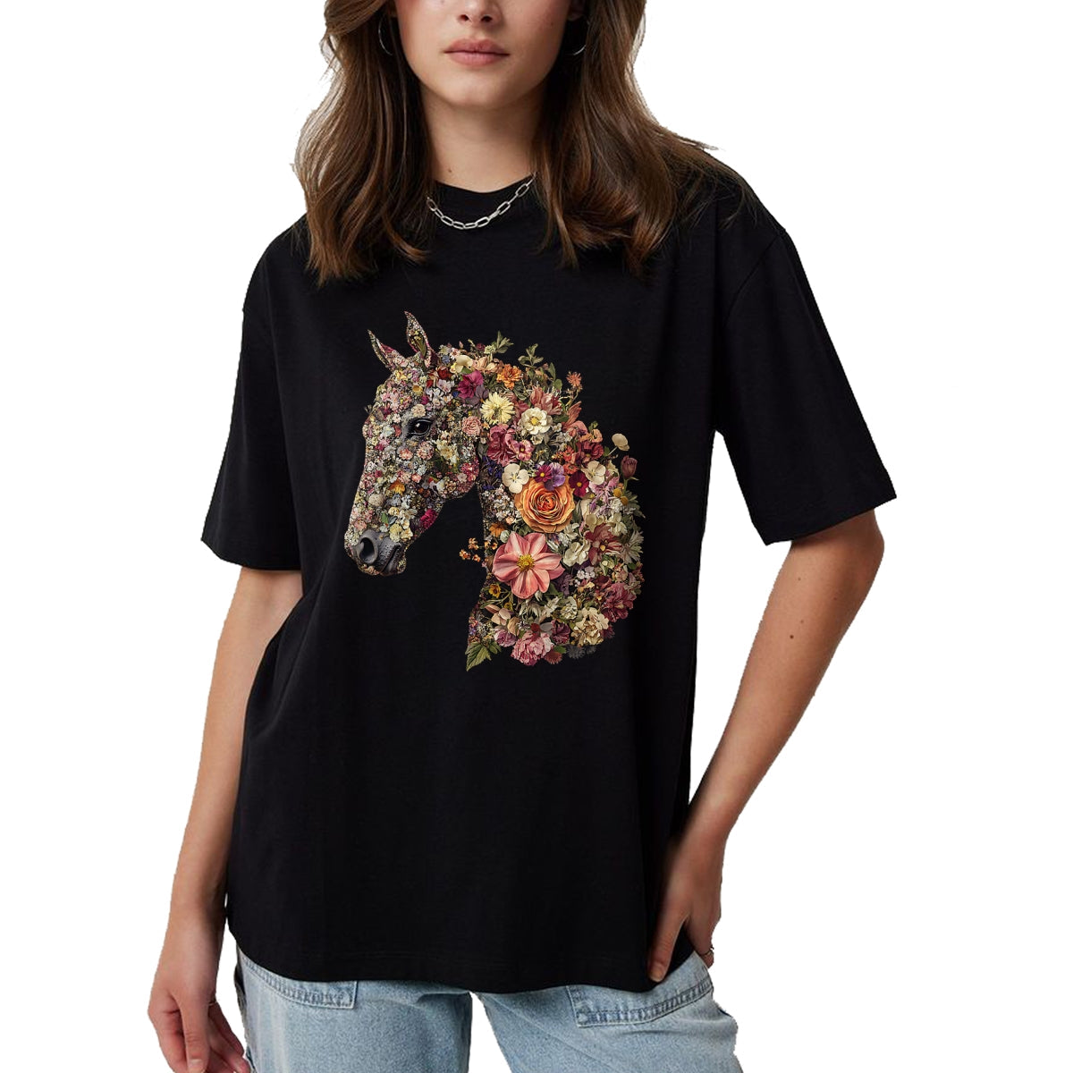 Best Horse Lover Shirt , Funny Horse UnisexT-Shirt/Hoodie/Sweatshirt HLT00 - Horse Lover Gifts Floral Horse T-Shirt - Unisex-Adult, Classic Fit, Black, Small, Short Sleeve, Cott