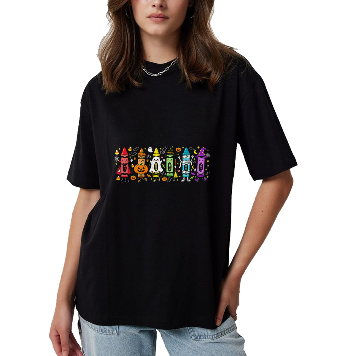 Best Teacher Shirt, Funny Teacher UnisexT-Shirt/Hoodie/Sweatshirt HLT00 - Spooky Halloween Crayons Teacher Classroom T-Shirt