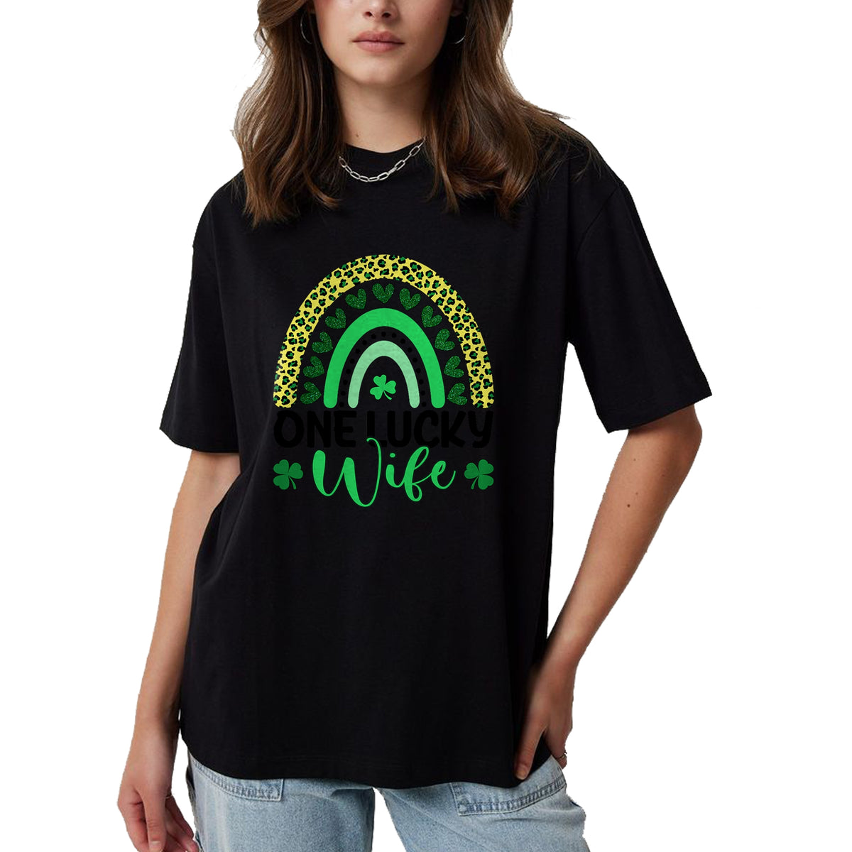 Best Wife Shirt, Wife and Husband Unisex T-Shirt/Hoodie/Sweatshirt HLT00 - Gift for wife T shirt, lucky wife   One Lucky Wife Leopard Rainbow Saint Patrick's Day T-Shirt