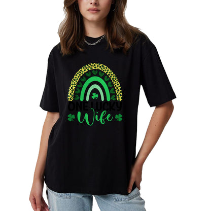 Best Wife Shirt, Wife and Husband Unisex T-Shirt/Hoodie/Sweatshirt HLT00 - Gift for wife T shirt, lucky wife   One Lucky Wife Leopard Rainbow Saint Patrick's Day T-Shirt