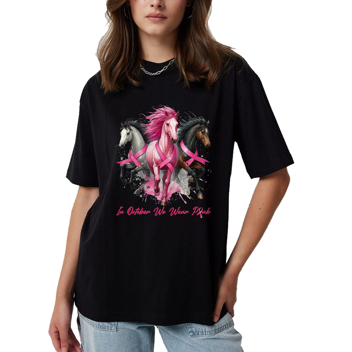 Best Horse Lover Shirt , Funny Horse UnisexT-Shirt/Hoodie/Sweatshirt HLT00 - in October We Wear Pink Horse Breast Cancer Awareness Women T-Shirt