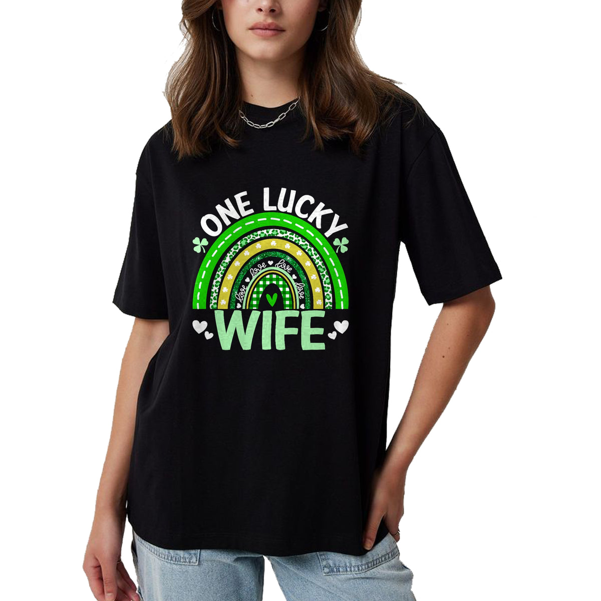 Best Wife Shirt, Wife and Husband Unisex T-Shirt/Hoodie/Sweatshirt HLT00 - Gift for wife T shirt, lucky wife   Womens St Patricks Day Clover One Lucky Wife Rainbow Shamrock Ta