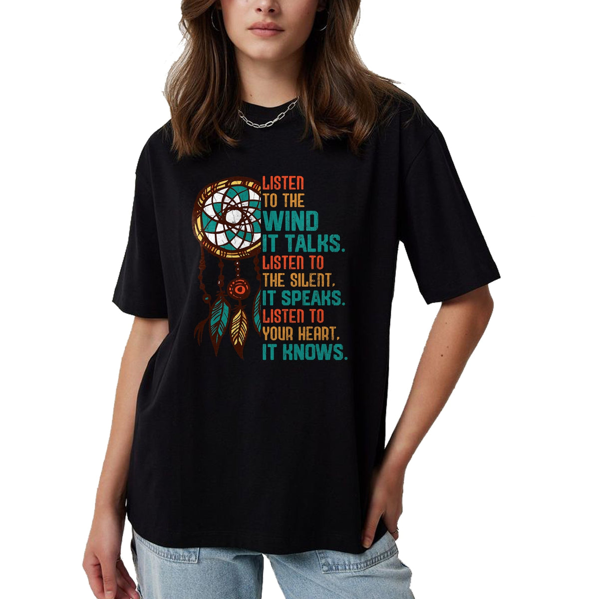 Native American T-Shirts, Vintage Native American Unisex T-Shirt/Hoodie/Sweatshirt HLT00 - Listen To The Wind It Talks Fun Native American Day Graphic