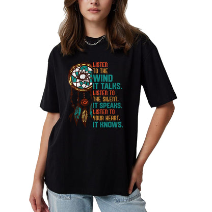 Native American T-Shirts, Vintage Native American Unisex T-Shirt/Hoodie/Sweatshirt HLT00 - Listen To The Wind It Talks Fun Native American Day Graphic