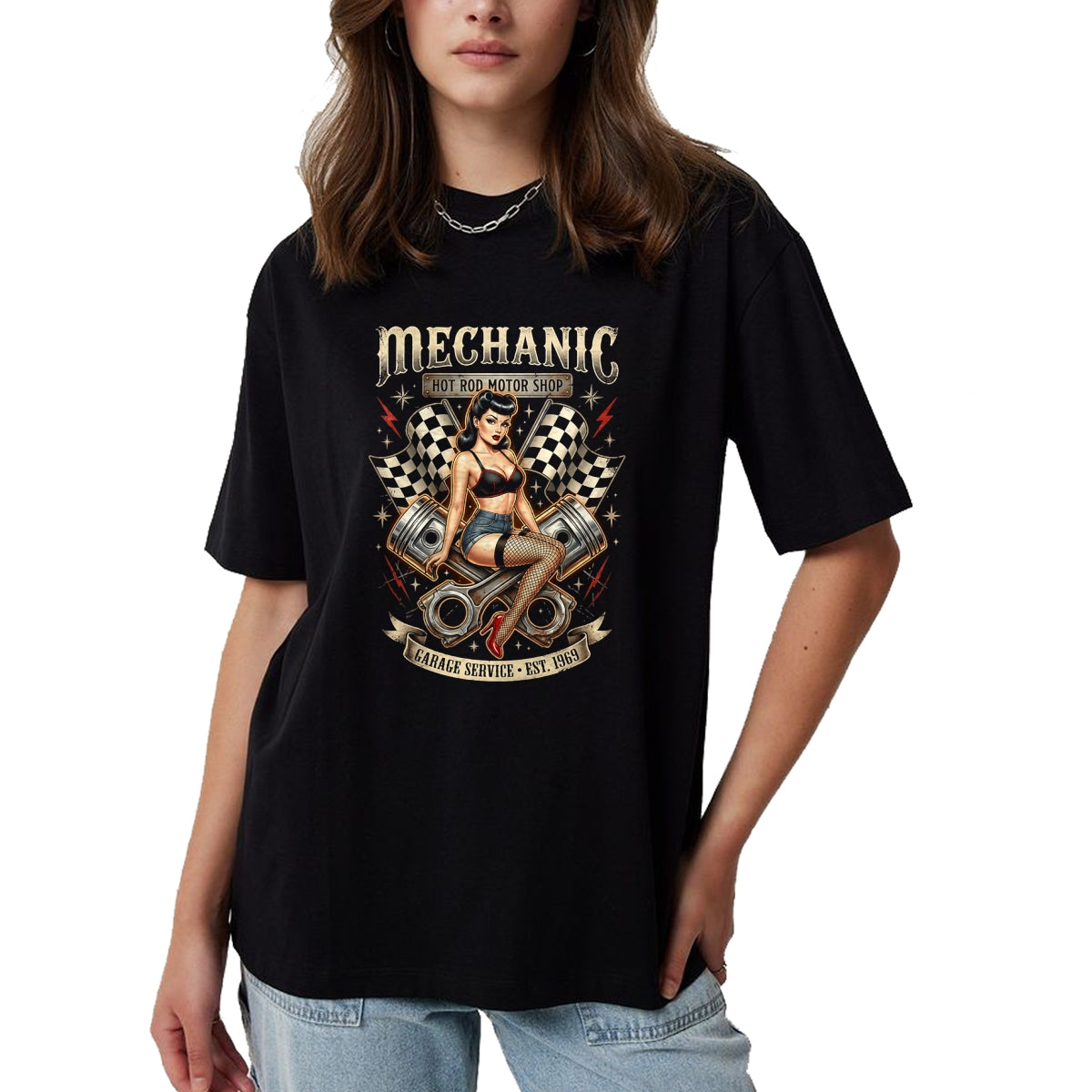 Best Mechanic Life Shirt, Funny Mechanic UnisexT-Shirt/Hoodie/Sweatshirt HLT00 - Vintage Mechanic Hot Rod Garage Pin Up Design T-Shirt