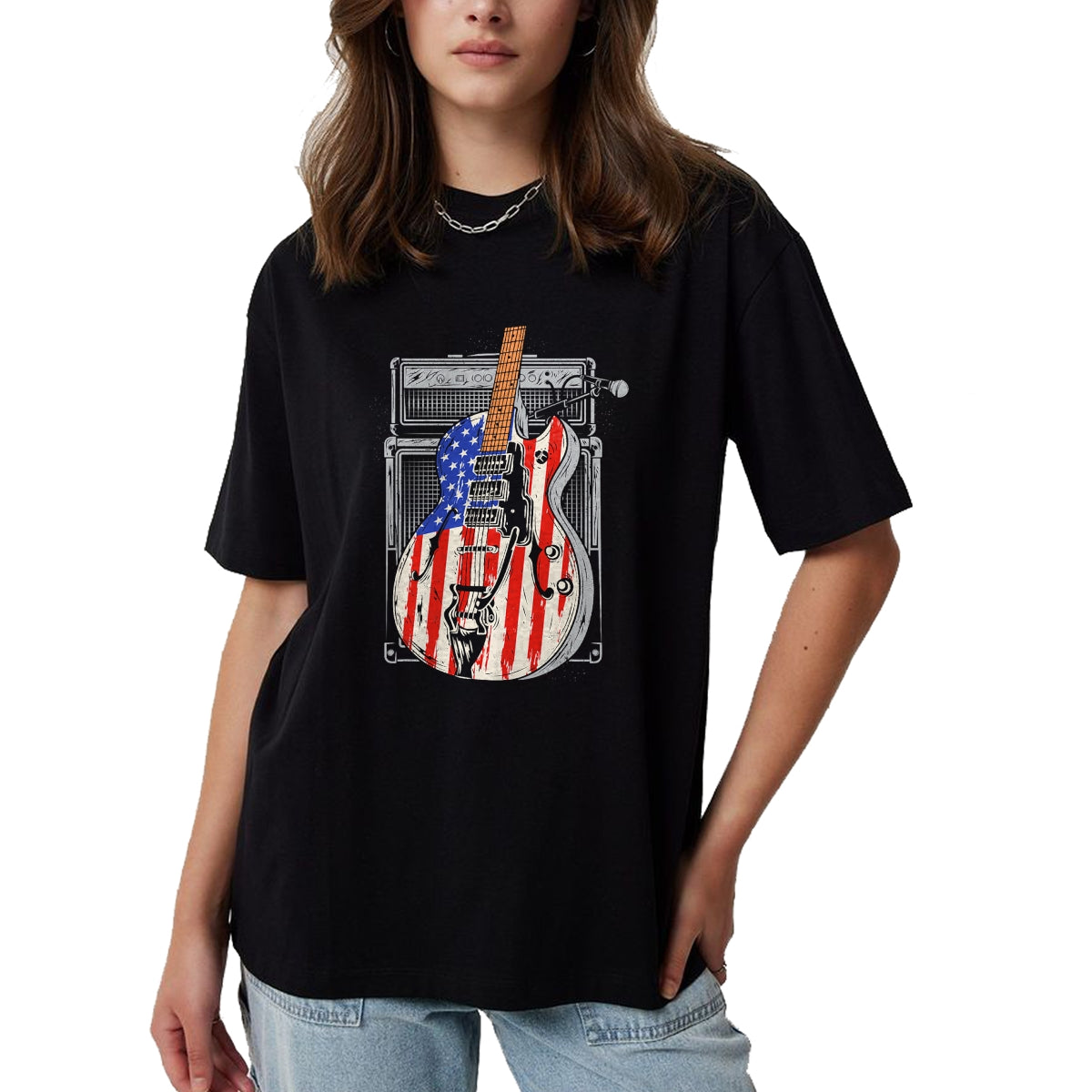 Guitar Lover Shirt, Funny Guitar UnisexT-Shirt/Hoodie/Sweatshirt HLT00 - American Flag Guitar 4th of July Guitarist USA Country Music T-Shirt