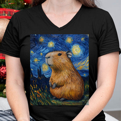 Cute Capybara Shirt, Funny Capybara Unisex T-Shirt/Hoodie/Sweatshirt HLT00 - Capybara Van Gogh Style Starry Night Funny Graphic T-Shirt