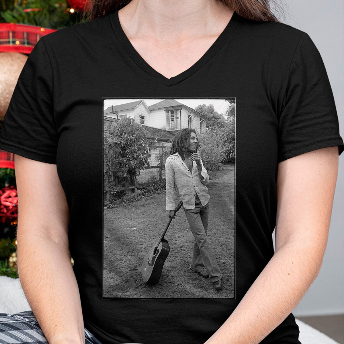 Guitar Lover Shirt, Funny Guitar UnisexT-Shirt/Hoodie/Sweatshirt HLT00 - Bob Marley x David Burnett Black & White Guitar Photo T-Shirt