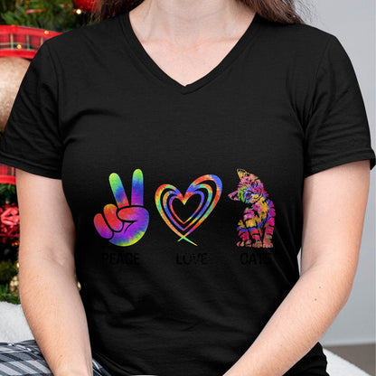 Cat Love Shirt, Funny Cat Lover Gift UnisexT-Shirt/Hoodie/Sweatshirt HLT00 - Peace Love Cats Funny Kitty Cat Lover T-Shirt (1)