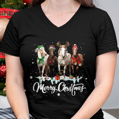 Best Horse Lover Shirt , Funny Horse UnisexT-Shirt/Hoodie/Sweatshirt HLT00 - Merry Christmas Horse Lover Santa Hat Xmas Holiday Snow Long Sleeve T-Shirt