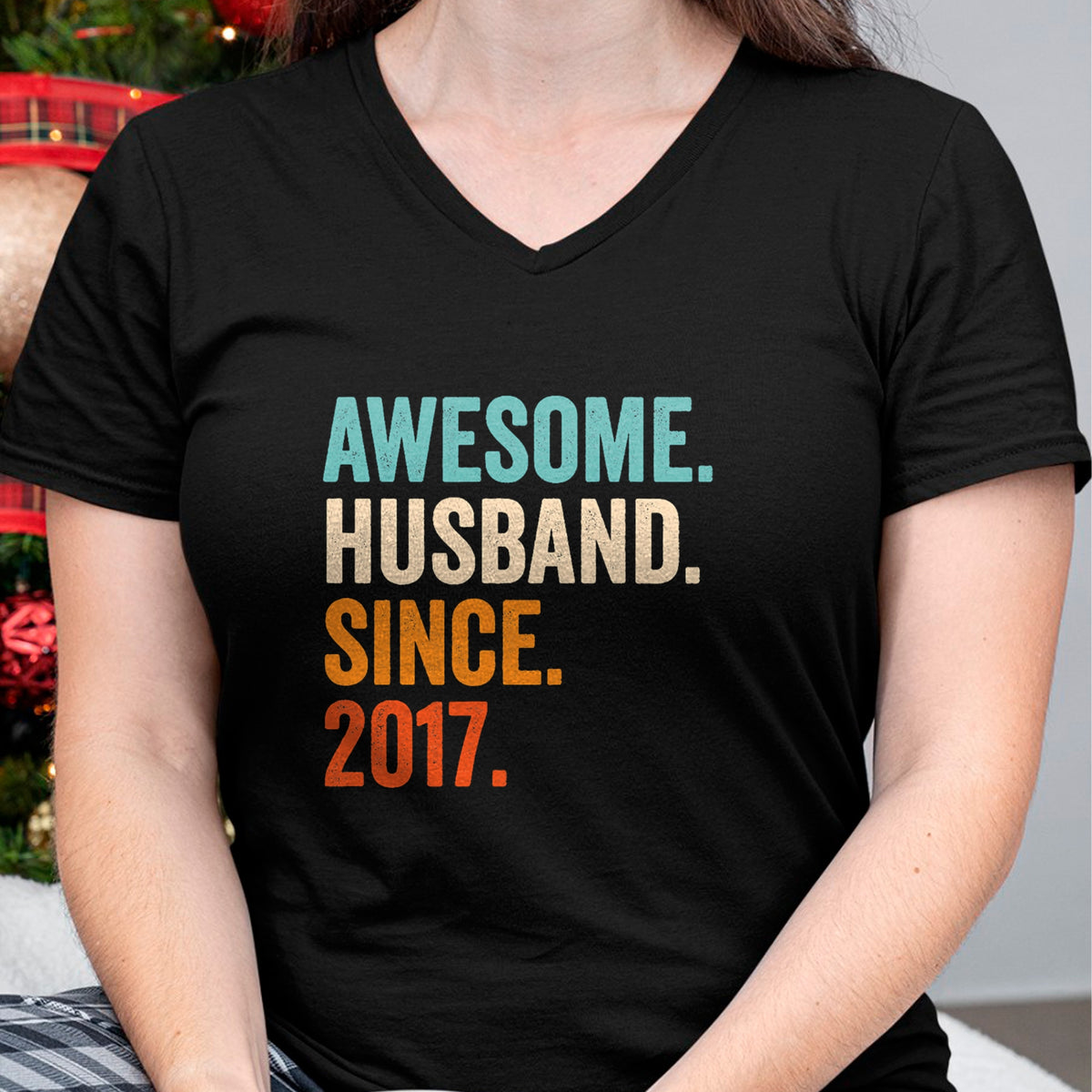 Best Wife Shirt, Wife and Husband Unisex T-Shirt/Hoodie/Sweatshirt HLT00 - Awesome Husband Since 2017 7th wedding anniversary 7 years T-Shirt