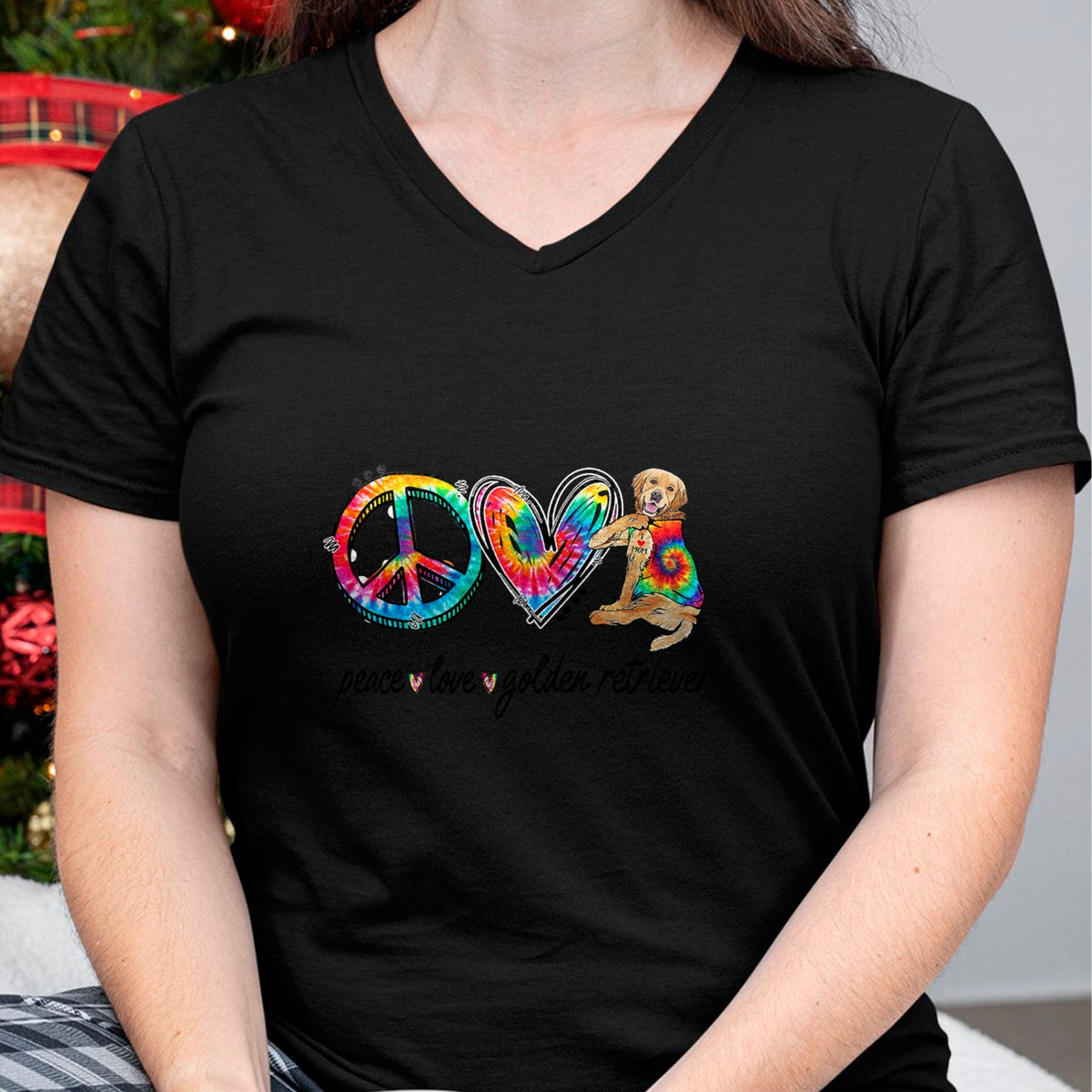 Dog Love Shirt, Dog Lover Gift T-Shirt/Hoodie/Sweatshirt HLT00 - Peace Love Golden Retriever Tie Dye Rainbow Dog Lover T-Shirt
