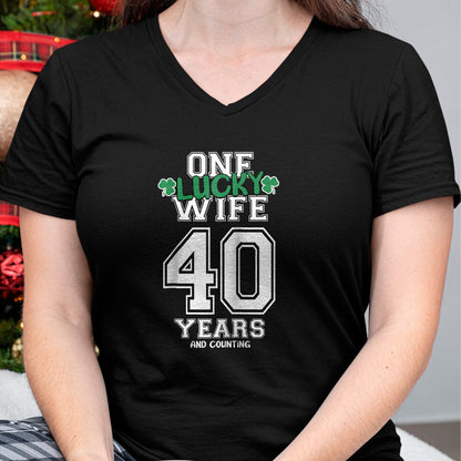 Best Wife Shirt, Wife and Husband Unisex T-Shirt/Hoodie/Sweatshirt HLT00 - Gift for wife T shirt, lucky wife   40 Years & Counting One Lucky Wife St. Patrick's Day Funny Ragla