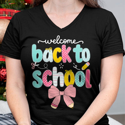 Best Student Shirt, Funny Back To School UnisexT-Shirt/Hoodie/Sweatshirt HLT00 - Welcome Back to School Coquette Pencil Bow T-Shirt