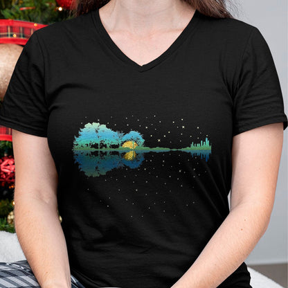 Guitar Lover Shirt, Funny Guitar UnisexT-Shirt/Hoodie/Sweatshirt HLT00 - Guitar Lake Reflections Night Sky and Moon Guitar T-Shirt, Men, Black, 3X-Large