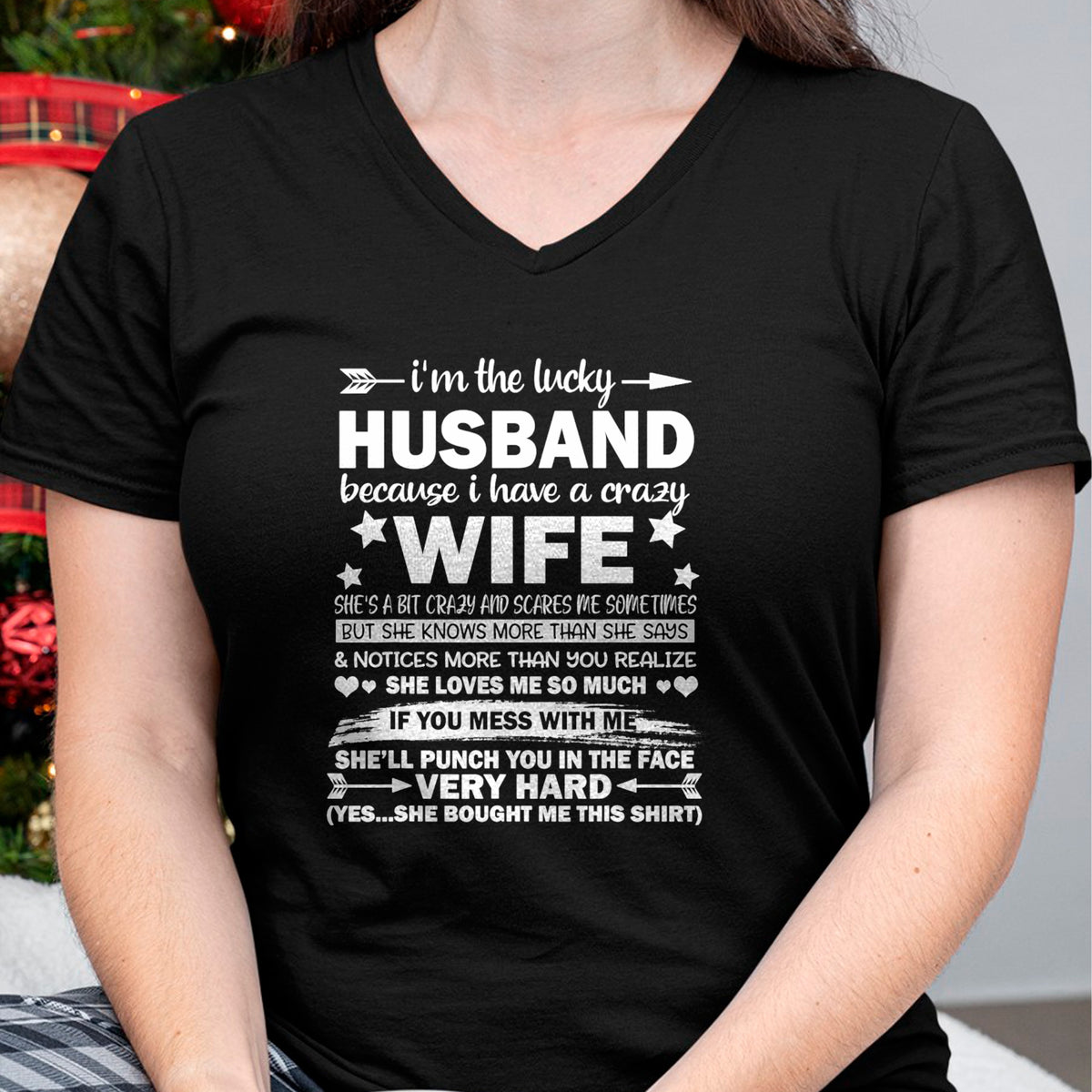 Best Wife Shirt, Wife and Husband Unisex T-Shirt/Hoodie/Sweatshirt HLT00 - Gift for wife T shirt, lucky wife   I Am A Lucky Husband I Have A Crazy Wife Christmas Bday Gift T-S (2)
