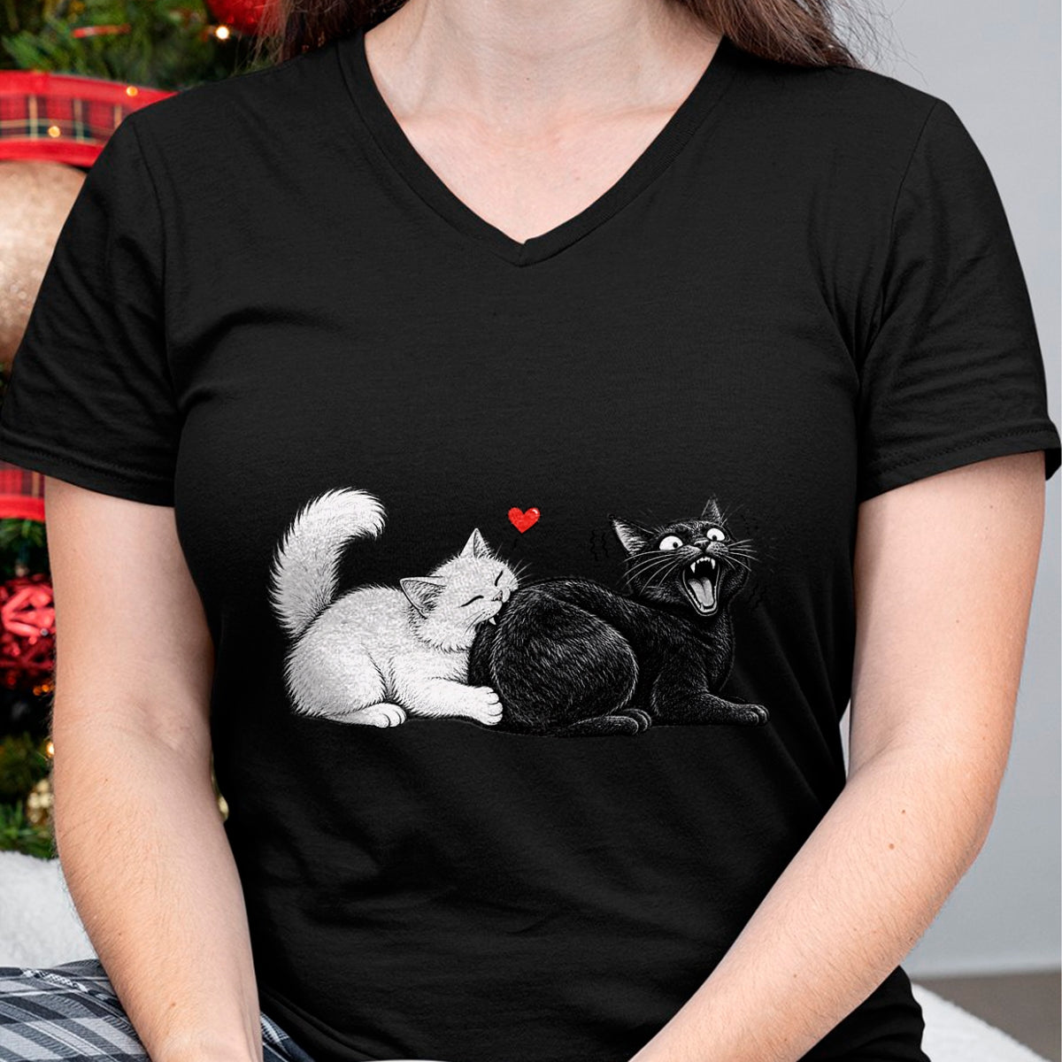 Cat Love Shirt, Funny Cat Lover Gift UnisexT-Shirt/Hoodie/Sweatshirt HLT00 - Funny Cat Couple Black White Cats Love Cat Biting Cat Butt T-Shirt