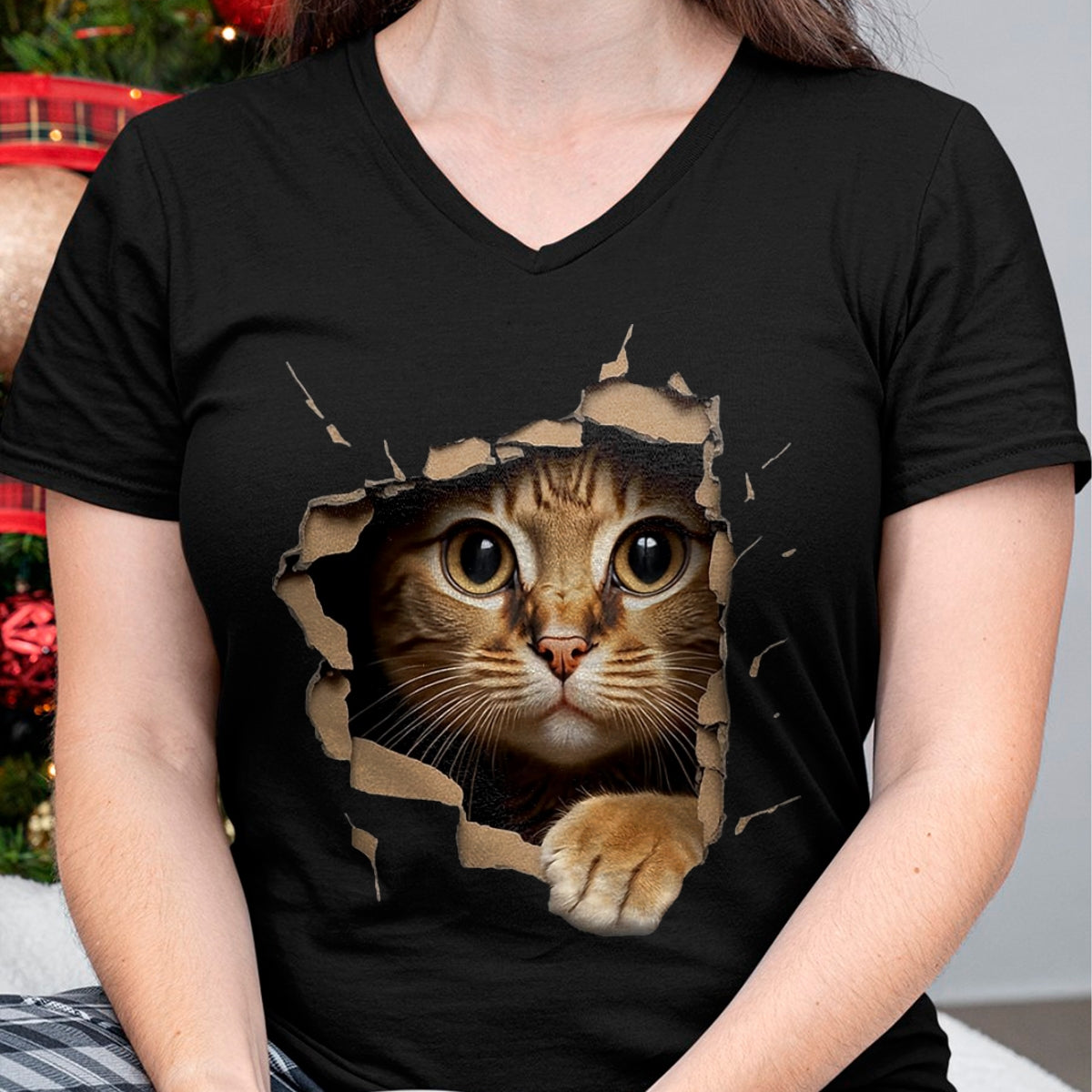Cat Love Shirt, Funny Cat Lover Gift UnisexT-Shirt/Hoodie/Sweatshirt HLT00 - Cute Kitten Looks from Torn Fabric - Cats T-Shirt, Men, Olive Green, X-Large (1)