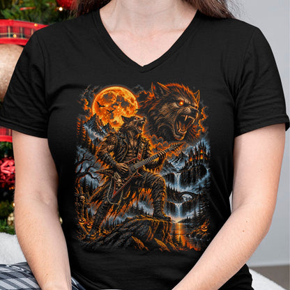 Guitar Lover Shirt, Funny Guitar UnisexT-Shirt/Hoodie/Sweatshirt HLT00 - Werewolf Howling Moon Men Women Playing Guitar Halloween T-Shirt