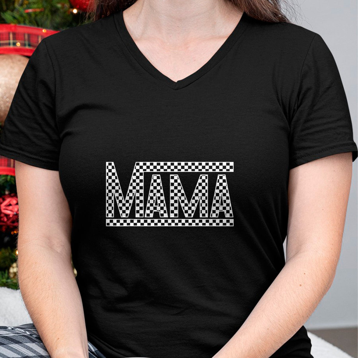 Gift for Mom Shirt, Funny Mom Unisex T-Shirt/Hoodie/Sweatshirt HLT00 - Funny Checkered Mama Black White Gift Women T-Shirt