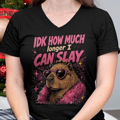 Cute Capybara Shirt, Funny Capybara Unisex T-Shirt/Hoodie/Sweatshirt HLT00 - Funny Capybara IDK How Much Longer I Can Slay Teens Meme T-Shirt