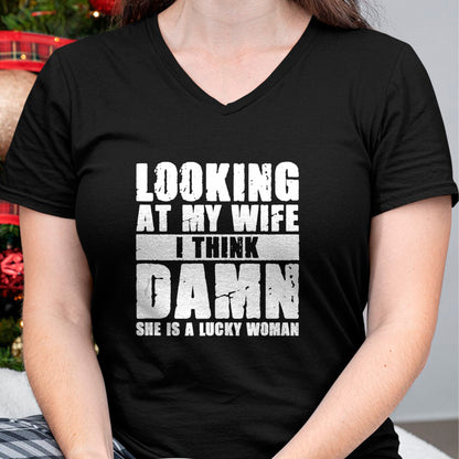 Best Wife Shirt, Wife and Husband Unisex T-Shirt/Hoodie/Sweatshirt HLT00 - Gift for wife T shirt, lucky wife   She is a Lucky Woman - Anniversary Gift - Wife & Husband Tank To