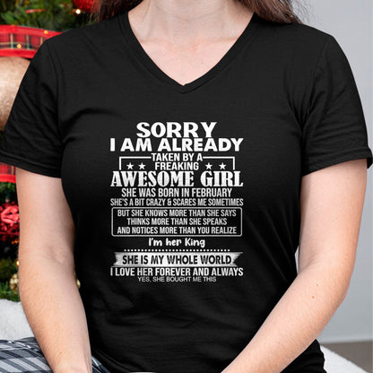 Best Wife Shirt, Wife and Husband Unisex T-Shirt/Hoodie/Sweatshirt HLT00 - Sorry I Am Already Taken By A Freaking Awesome Girl FEBRUARY T-Shirt