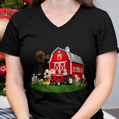 Best Farmer Life Shirt, Funny Farmer UnisexT-Shirt/Hoodie/Sweatshirt HLT00 - Red Barn Tractor with Farm Animals Country Living T-Shirt