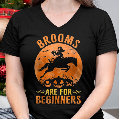 Best Horse Lover Shirt , Funny Horse UnisexT-Shirt/Hoodie/Sweatshirt HLT00 - Horses Equestrian Witch Halloween - Brooms are for Beginners T-Shirt, Women, Purple, Large