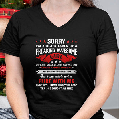 Best Wife Shirt, Wife and Husband Unisex T-Shirt/Hoodie/Sweatshirt HLT00 - Mens Sorry I'm Already Taken By Freaking Awesome Girl Funny T-Shirt