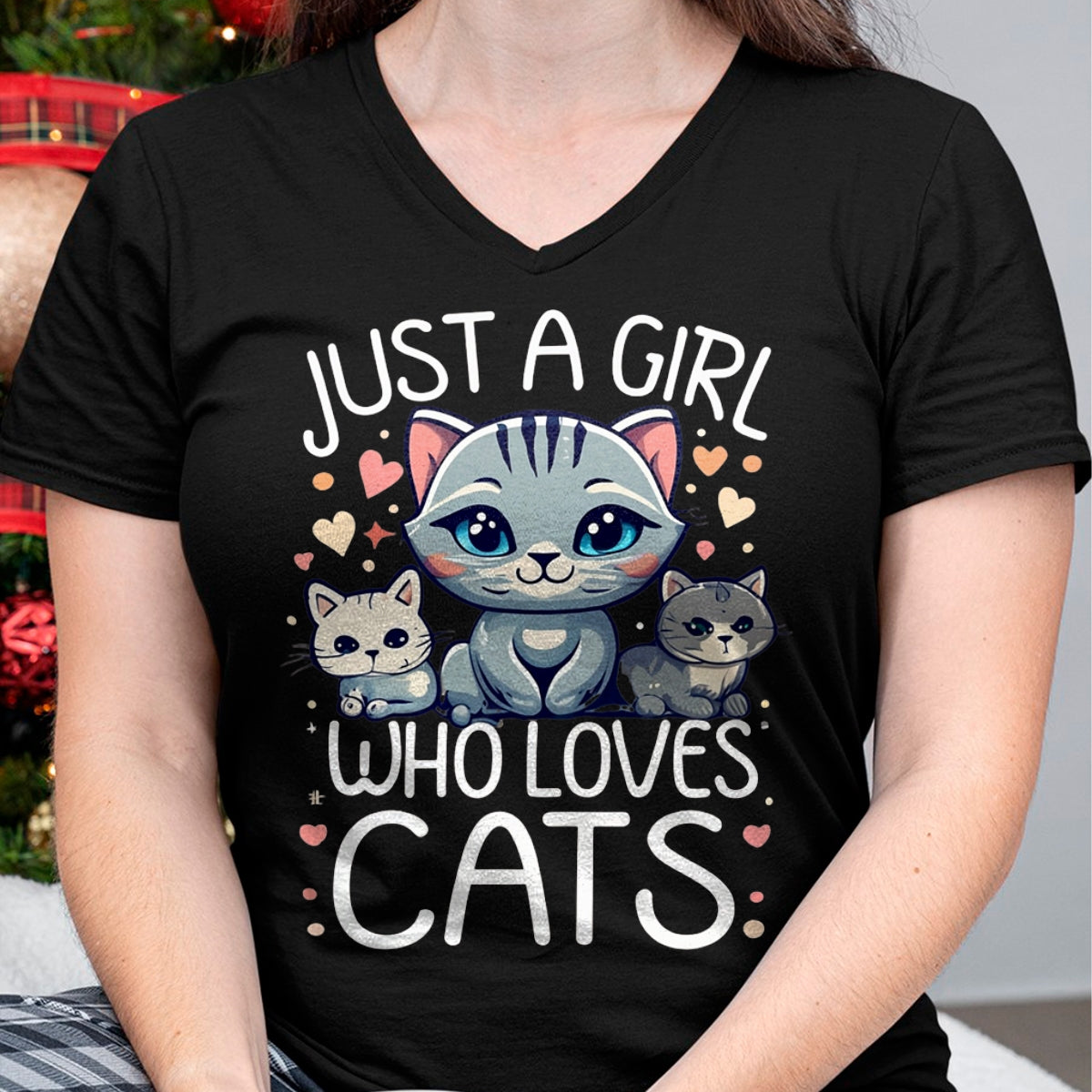 Cat Love Shirt, Funny Cat Lover Gift UnisexT-Shirt/Hoodie/Sweatshirt HLT00 - Just a Girl who Loves Cats Cute Cat Lover T-Shirt (1)