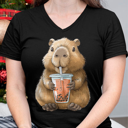 Cute Capybara Shirt, Funny Capybara Unisex T-Shirt/Hoodie/Sweatshirt HLT00 - Kawaii Anime Capybara Boba T-Shirt