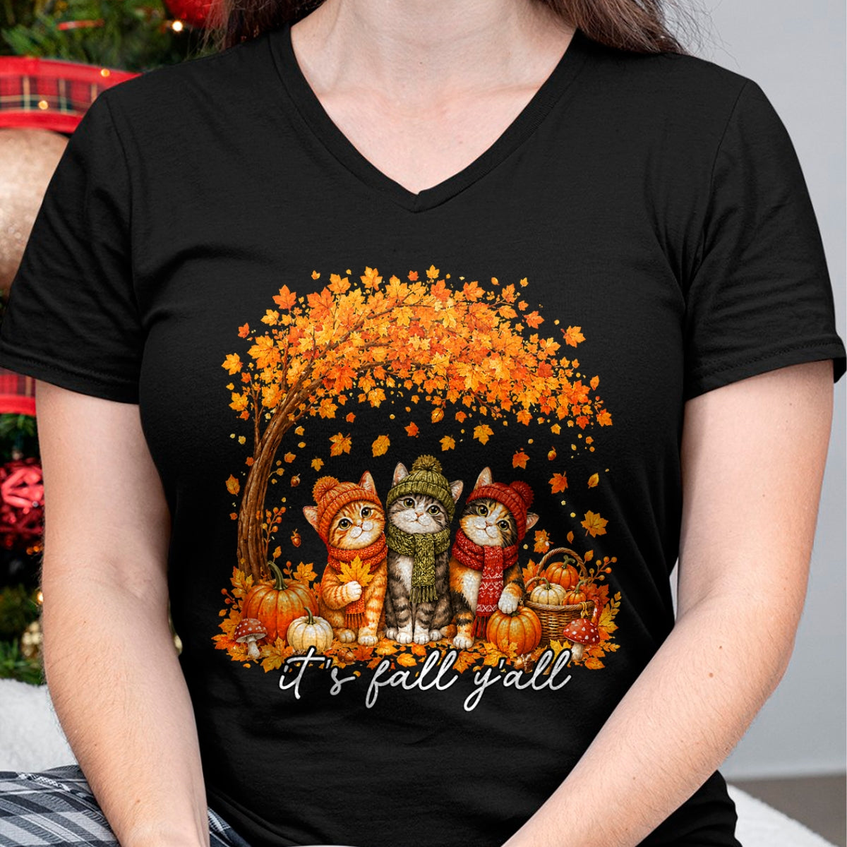Cat Love Shirt, Funny Cat Lover Gift UnisexT-Shirt/Hoodie/Sweatshirt HLT00 - It_s Fall Y_all Cat Leaf Fall Tree Hello Autumn Thanksgiving T-Shirt