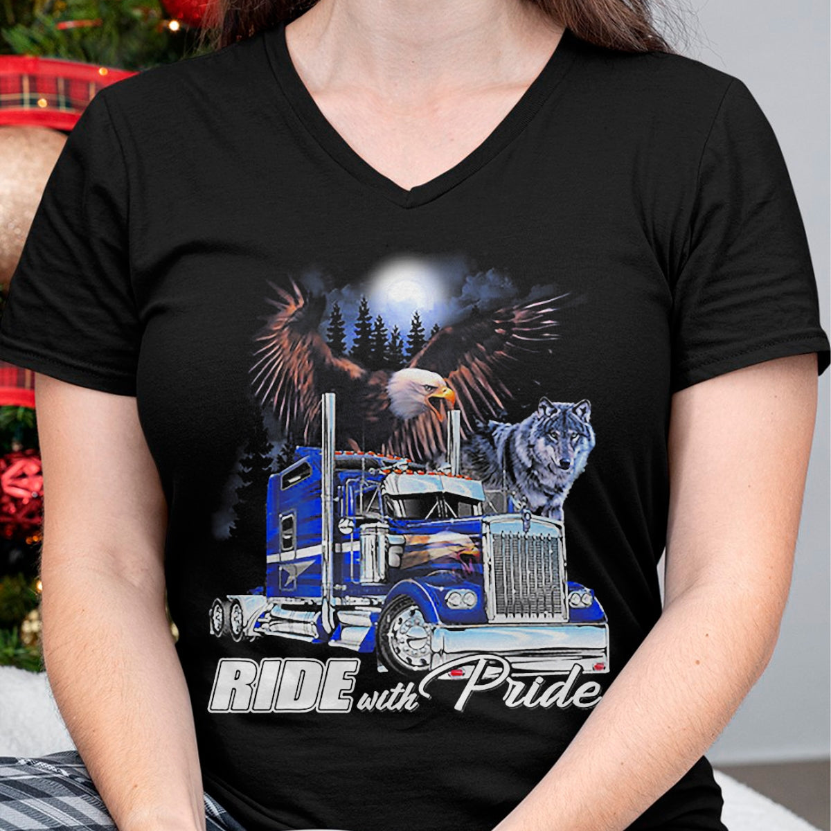 Best Truck Driver Life Shirt, Funny Trucker UnisexT-Shirt/Hoodie/Sweatshirt HLT00 - Ride with Pride Trucker Eagle Wolf T-Shirt
