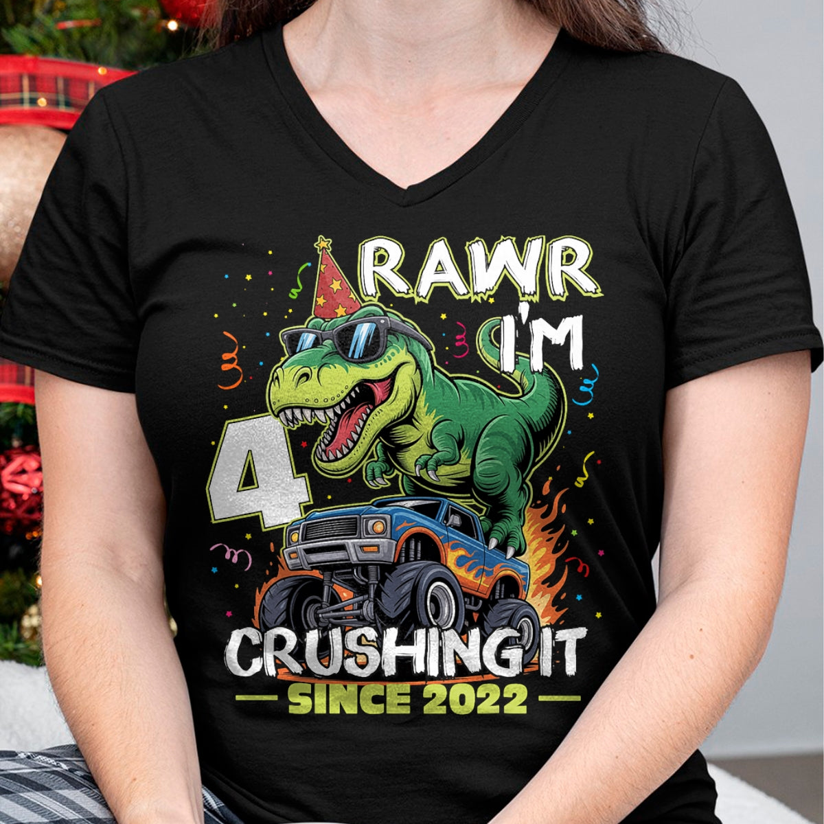 Best Dinosaur Lover Shirt, Funny Dinosaur UnisexT-Shirt/Hoodie/Sweatshirt HLT00 - 4th Birthday Monster Truck Dinosaur 4 Years Old Birthday Boy T-Shirt