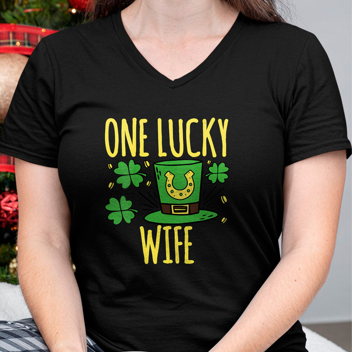 Best Wife Shirt, Wife and Husband Unisex T-Shirt/Hoodie/Sweatshirt HLT00 - Gift for wife T shirt, lucky wife   Womens One Lucky Wife St. Patrick's Day Lucky Wife V-Neck T-Shir