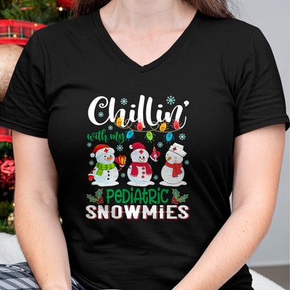 Funny Nurse Shirt, Nurse Unisex T-Shirt/Hoodie/Sweatshirt HLT00 - Chillin With My Pediatric Snowmies Nurse Light Christmas T-Shirt