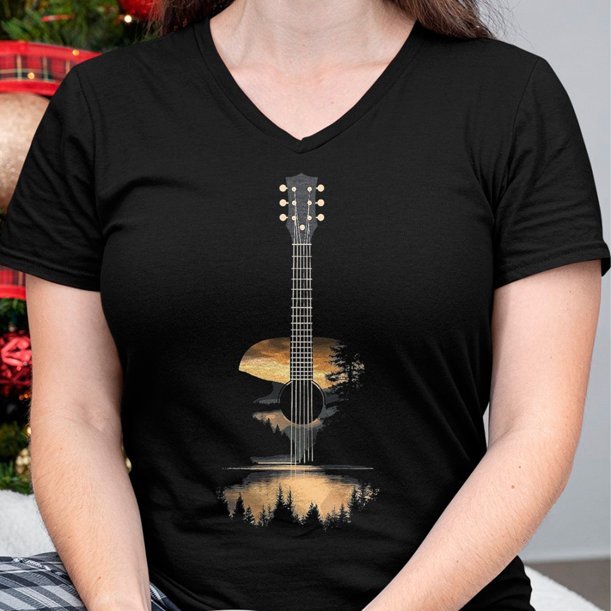 Guitar Lover Shirt, Funny Guitar UnisexT-Shirt/Hoodie/Sweatshirt HLT00 - Sunset Acoustic Guitar Scenic Nature Art T-Shirt, Men, Black, 3X-Large