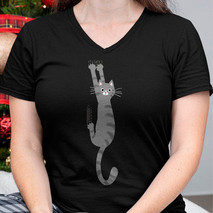 Cat Love Shirt, Funny Cat Lover Gift UnisexT-Shirt/Hoodie/Sweatshirt HLT00 - Grey Tabby Cat Hanging On Funny Gray Striped Cat Holding On T-Shirt