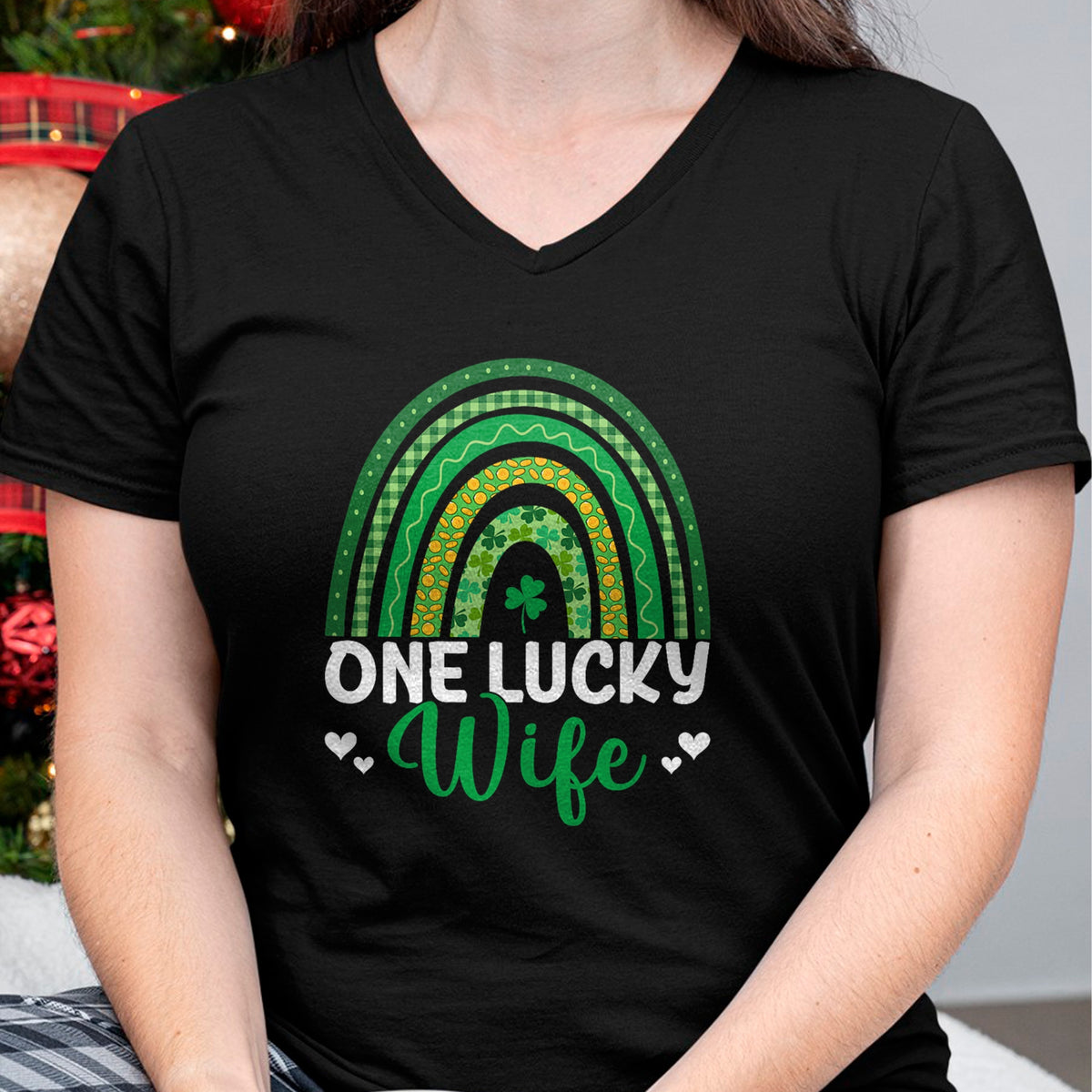 Best Wife Shirt, Wife and Husband Unisex T-Shirt/Hoodie/Sweatshirt HLT00 - Gift for wife T shirt, lucky wife   Saint Patrick's Day Shamrock One Lucky Wife Rainbow T-Shirt