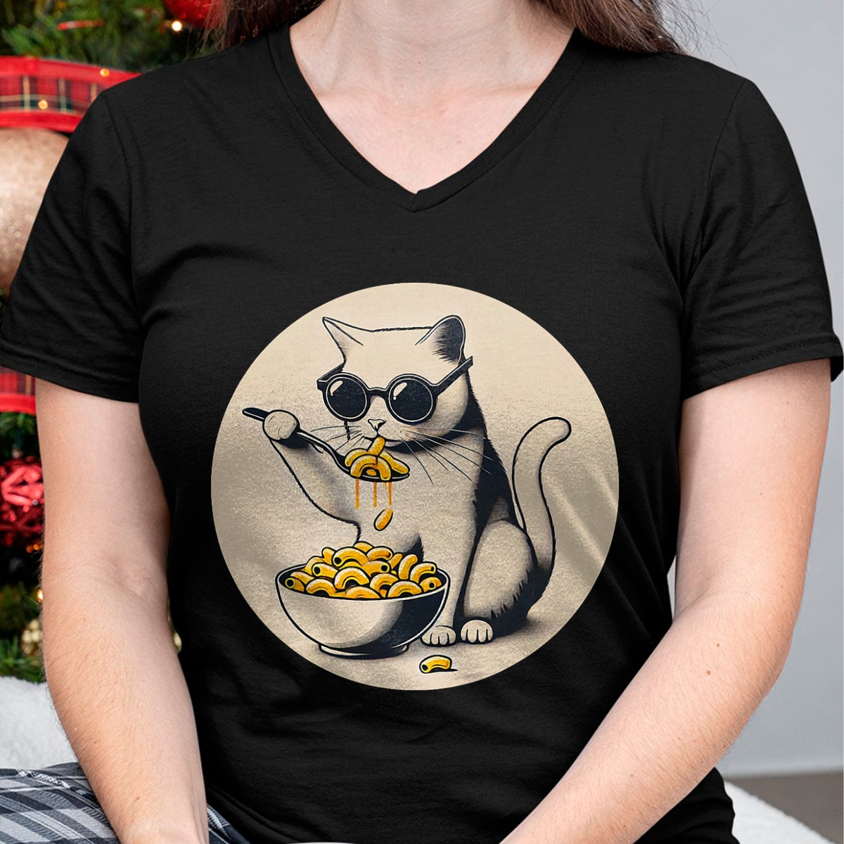 Cat Love Shirt, Funny Cat Lover Gift UnisexT-Shirt/Hoodie/Sweatshirt HLT00 - Cat Eating Mac and Cheese Men Women Girls Kids T-Shirt