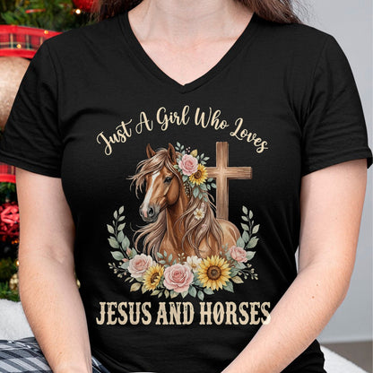 Best Horse Lover Shirt , Funny Horse UnisexT-Shirt/Hoodie/Sweatshirt HLT00 - Just A Girl Who Loves Jesus and Horses T-Shirt